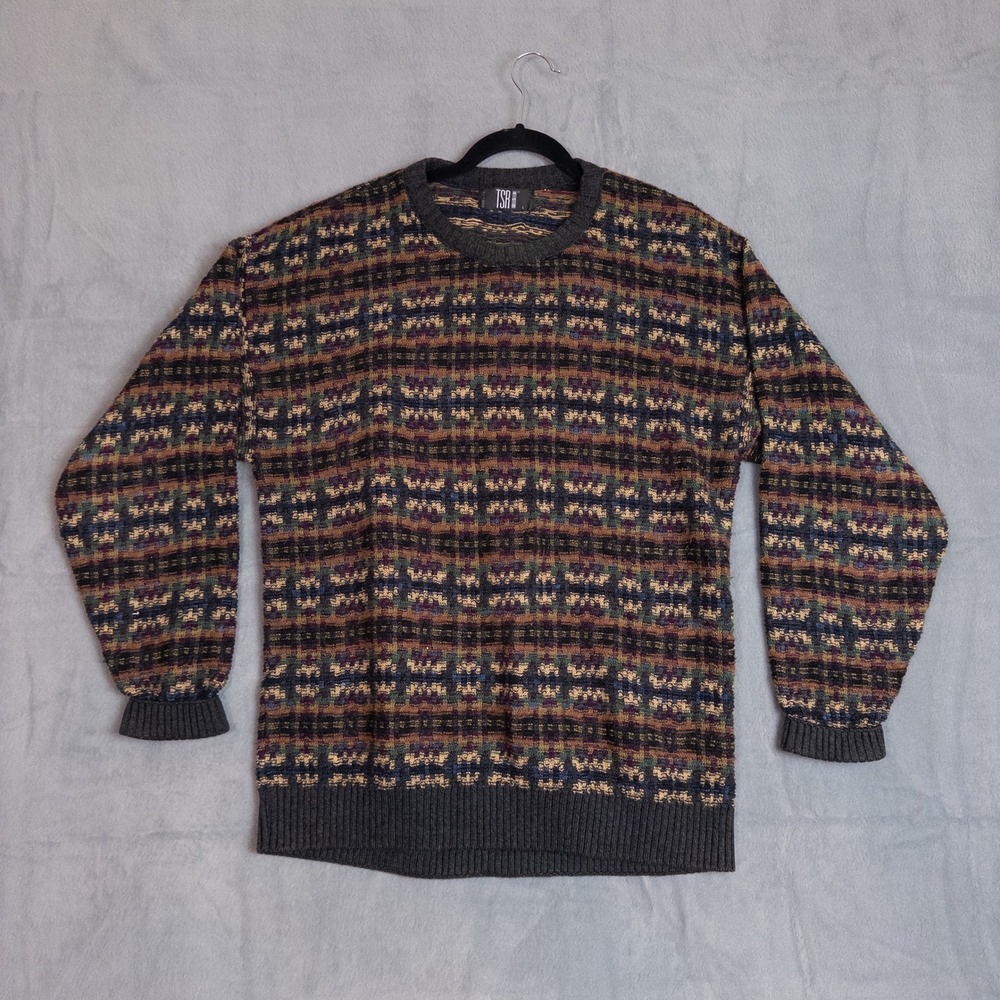 TSR USA Sweater Mens L Multi-color Excellent Vintage Textured Knit Pullover